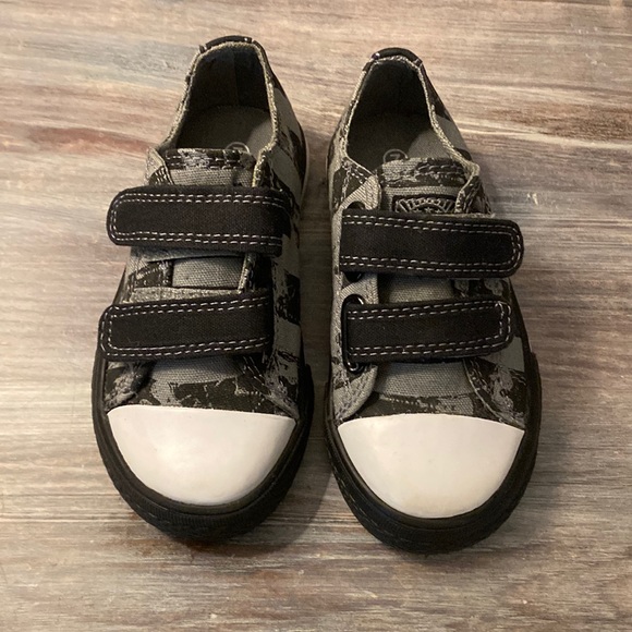 The Children's Place Other - Black and Gray Striped Rocker Sneakers with Velcro straps